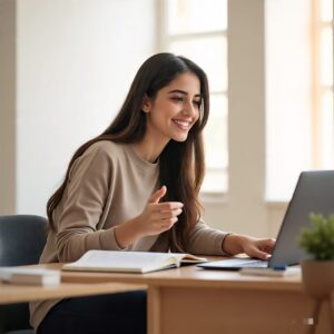 Person working on a laptop indoors.